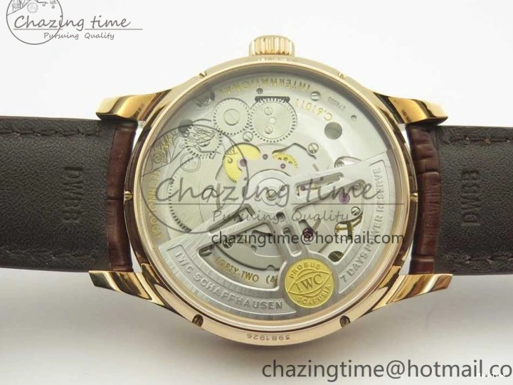 MIROTIME 0211 Portuguese Tourbillon IW504602 RG ZF Best Edition White Dial on Brown Leather Strap Stretchable 7178